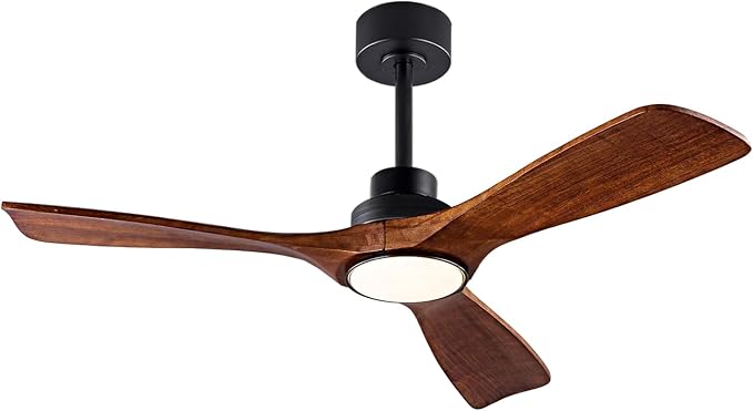 QUTWOB 42" Wood Ceiling Fan with Light, Reversible DC Motor, Remote Control | solid wood blades, quiet 6-speed reversible dc motor, remote control, 3-color dimmable led, for indoor outdoor patio bedroom