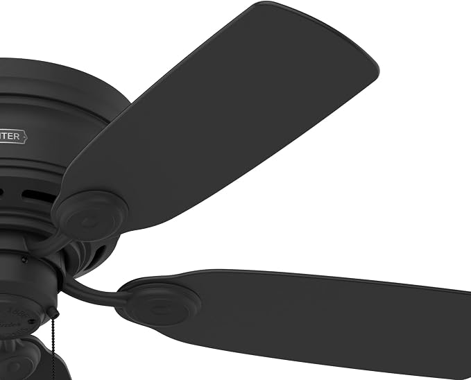 Hunter Low Profile IV, Indoor, Ceiling Fan, No Light, 42 inch, Matte Black | Low Profile Flush Mount, Pull Chain, 5 Blades, For Bedroom, Living Room, Kitchen, 52392