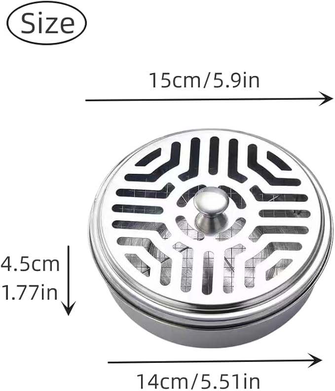 2Pcs Mosquito Coil Holder Stainless Steel Incense Holder Incense Burner Ash Tray with Lid for Home, Outdoor, Camping and Fishing (2Pcs Silver)