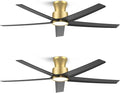 ocioc 52 inch Ceiling Fans with Lights, Large Air Volume Ceiling Fans with Reversible Quiet DC Motor and Remote 2 Pack（Black-Gold）