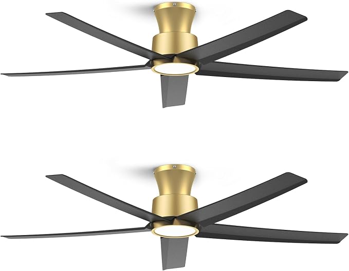 ocioc 52 inch Ceiling Fans with Lights, Large Air Volume Ceiling Fans with Reversible Quiet DC Motor and Remote 2 Pack（Black-Gold）