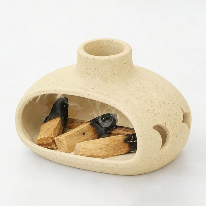 Handmade Ceramic Palo Santo Holder – 4-in-1 Incense Burner for Smudging, Meditation, Aromatherapy, Relaxation & Home Decor