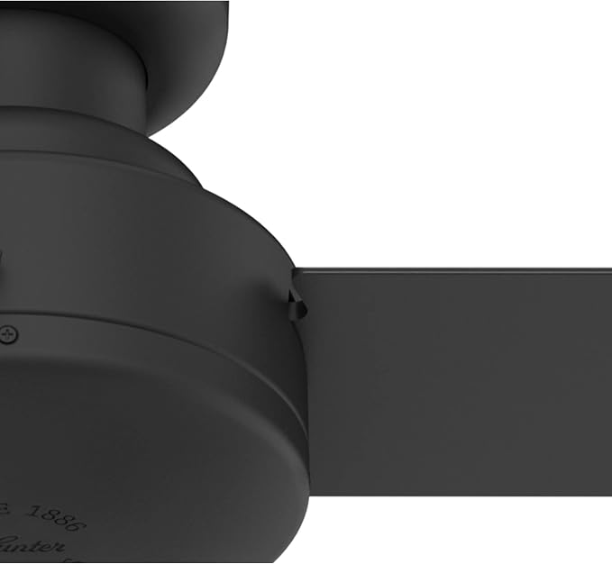 Hunter Presto, Indoor, Ceiling Fan, Wall Control, 52 inch, Matte Black | Flush-mount housing fits rooms under 9 ft; SureSpeed high velocity airflow and no-light design suit bedrooms or offices.