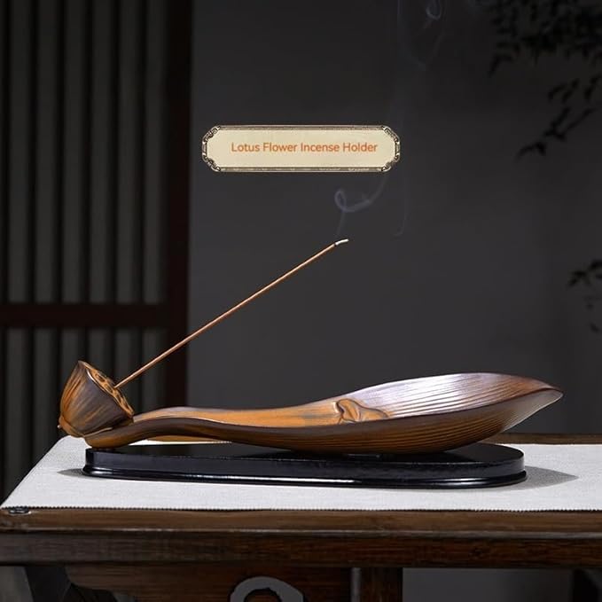 Incense Holder for Sticks Ceramics Lotus Incense Burner,Incense Stick Holder and Detachable Ash Catcher for Mom(Coffee color01, Large)