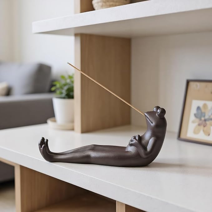 Frog Incense Burner & Holder, Ceramic Ash Catcher Tray | Decorative Aromatherapy Stick Holder for Yoga, Meditation, and Home Decor, Ideal for Living Room, Office, or Garden Spaces