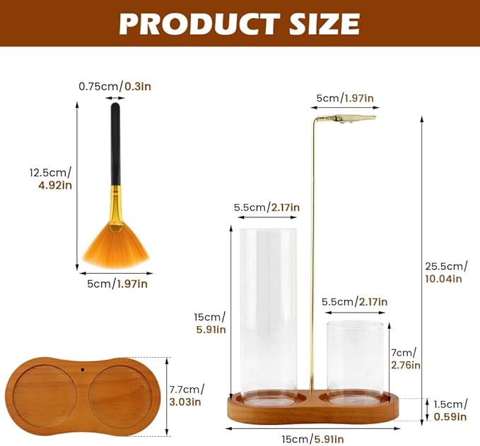 2 in 1 Glass Incense Holder for Sticks,Insence-Stick Holder,Incense Burner Holder with Storage & Ash Catcher Wooden Base for Meditation Yoga Spa Home Decor