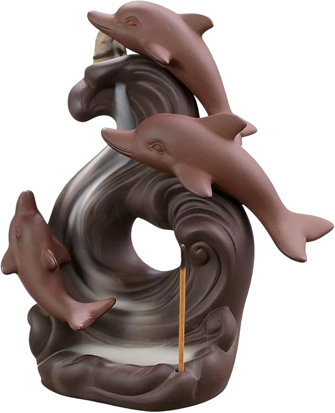 Incense Burner Backflow Ceramic Incense Holder Handmade Purple Sands Incense Sticks Censer for Home Decor Yoga Craftwork Figurine (A)