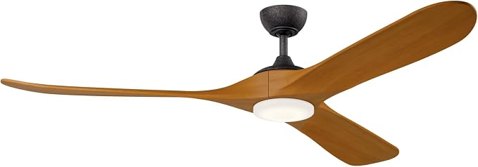 KICHLER Mylo 70 in Modern Ceiling Fan with Light and Remote Control, 6-Speed Indoor Outdoor Fan with Satin Etched Cased Opal Glass and Honey Maple Wood Blades in Anvil Iron, 310570AVI