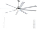 72 lnch lndustrial Celing Fan with Light and Remote Control,Large Celing Fan with 8 Brushed Nickel Aluminum Blades,6 Speed Noiseless DC Motor,Wet Rated Indoor Outdoor Ceiling Fans for Patio,Garage