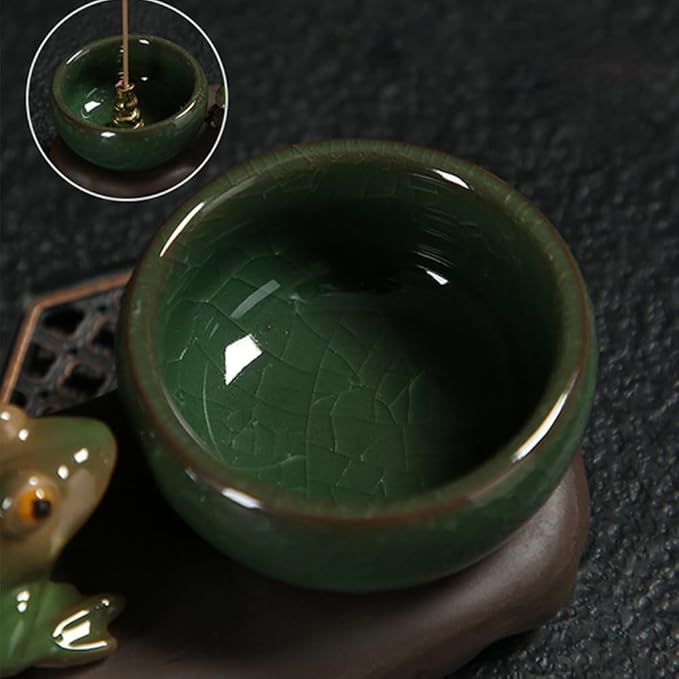 Frog Incense Holder, Ceramic Incense Cone Holder & Incense Holder for Sticks, Handmade Cone Incense Burner, Frog Figurine,Funny Frogs Ornament, Aromatherapy, Yoga & Meditation Zen Decor (Style A)