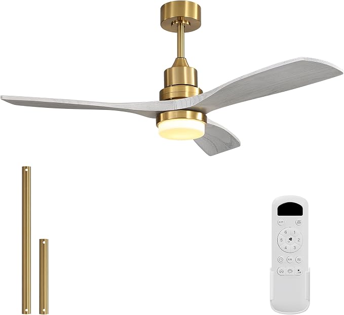 Sofucor Ceiling Fans with Lights and Remote, 52 Inch Low Profile Indoor/Outdoor Ceiling Fan with Light, Reversible DC Motor, 6 Speeds, Solid Wood 3 Blades Ceiling Fans for Bedroom Living Room Patio