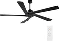 WINGBO 72 Inch DC Ceiling Fan No Light with 3 Downrods, 5 Reversible Carved Solid Wood Blades, 6-Speed Noiseless DC Motor, Large Ceiling Fan without Lights in Black Finish, ETL Listed