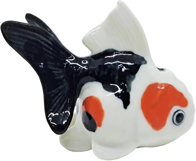 2¼" Black White Orange Goldfish Fish Elegant Ceramic Incense Stick Holder Artistic Collectible Figurine for Adult Collectors Sophisticated Accent Gift Handcrafted Porcelain Home Decor