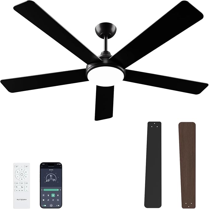 60 Inch Ceiling Fans with Lights and Remote/App Control: Black Ceiling Fan with Light, Quiet Reversible DC Motor, Dimmable Tri-Color LED, Modern Ceiling Fan for Bedroom/Patio, Indoor/Outdoor