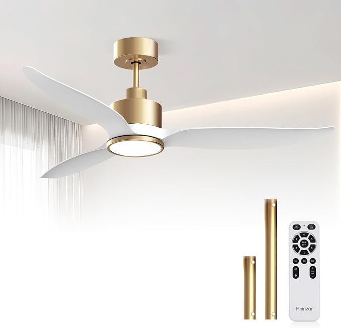 52 Inch High CFM Modern White Gold Ceiling Fan with Light and Remote | Quiet DC Motor, 3-Color Dimmable LED with Memory, Reversible, 6 Speeds, Indoor Ceiling Fan for Bedroom Living Room