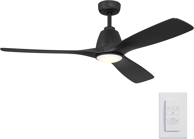 Kichler 54" Volos II 3 Blade Ceiling Fan in Black with Black Blades, Easy-to-Install AC Motor, Downrod, 300054-BK
