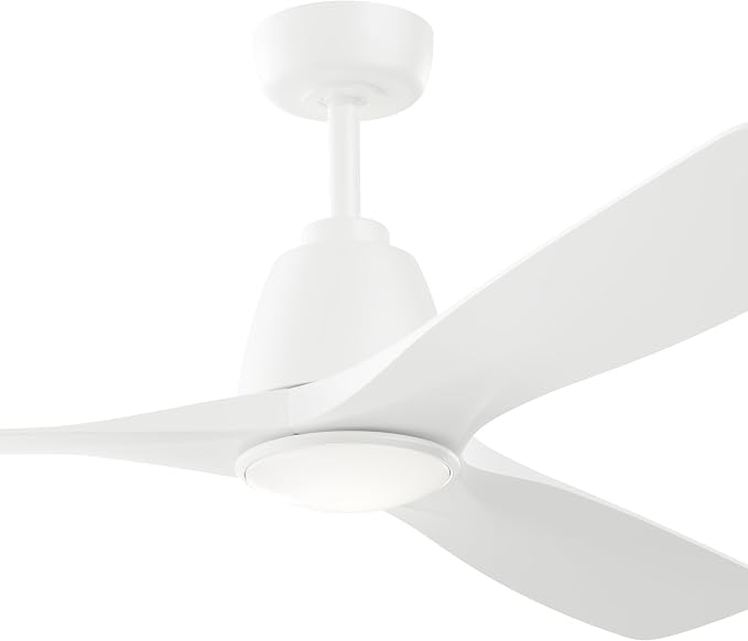 Kichler 54" Volos II 3 Blade Ceiling Fan in Matte White, With White Polycarbonate Lens, Matte White Blades, Easy-to-Install AC Motor, Downrod, 300054-MWH