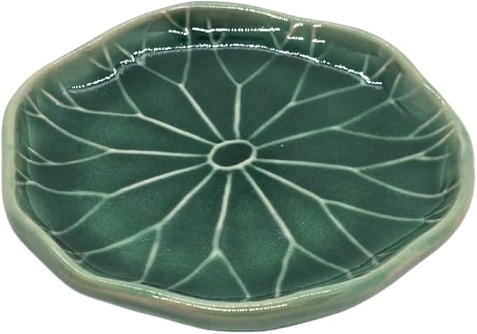 Tiny 4" Dark Green Lotus Leaf Shaped Tray - Handmade Ceramic Porcelain Decorative Plate Dish Catchall Miniature Container for Jewelry Personal Items Incense Holders Trays Décor Gifts