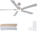 60 Inch Brushed Nickel Downrod Ceiling Fans with Lights and Remote | 3CCT Dimmable LED, 6 Speed, Quiet DC Motor, 3-Level Timer Function, Forward/Reserve For all Seasons, Indoor/Covered Outdoor