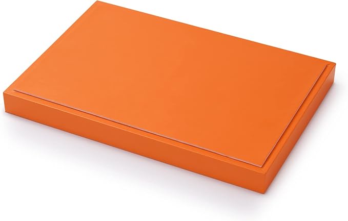 Oirlv Orange Leather Jewelry Necklace Display Tray | Orange leather exterior, soft microfiber interior, chain slots, keeps necklaces organized and visible, bold color