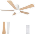 52 Inch White Ceiling Fans with Lights and Remote, Flush Mount Ceiling Fan with 5 Blades, Dimmable, Reversible Motor, 3-Color Temperatures, 6 Speeds, for Bedroom/Kidroom/Patio
