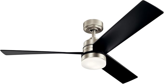 KICHLER Spyn 52 in. Integrated LED Indoor Brushed Nickel Downrod Mount Ceiling Fan with Light Kit and Wall Control 300275NI
