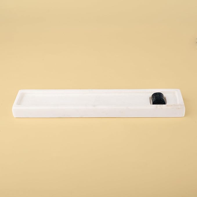 Marble Incense Holder Elegant Aromatherapy Accent Agarbatti Stand for Home Office Spa and Gifting (White Rectangular)