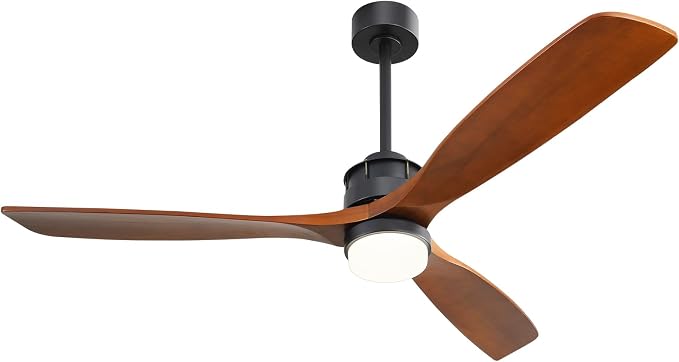 Sofucor 60 Inch Ceiling Fan with Light and Remote - 3 Solid Wood Blades, Quiet DC Motor, 6 Speeds 7000CFM, Dimmable 3-Color LED with Memory, Timer & Reversible for Living Room, ETL, Walnut Wood