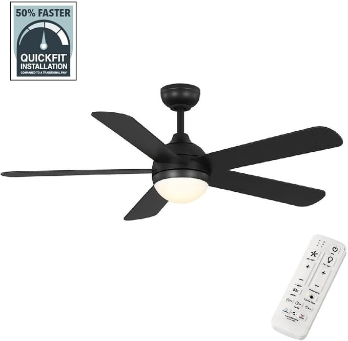 Hampton Bay Morland 52 in. Smart Indoor/Covered Outdoor Matte Black Ceiling Fan with Remote and Integrated LED Powered by Hubspace 59080