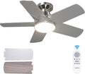 addlon Ceiling Fans with Lights, 32 inch Low Profile Ceiling Fan with Light and Remote Control, Flush Mount, Reversible, 3CCT, Dimmable, Quiet, Nickel Small Ceiling Fan for Bedroom Indoor/Outdoor Use