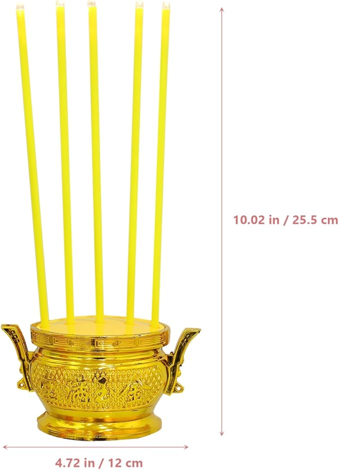 PRETYZOOM LED Electric Incense Burner – Smokeless Flameless 5-Stick Censer, 10.03×4.72×2.36 in, Gold Metal – Battery Operated for Buddhist Altar, Meditation Room, Home Decor