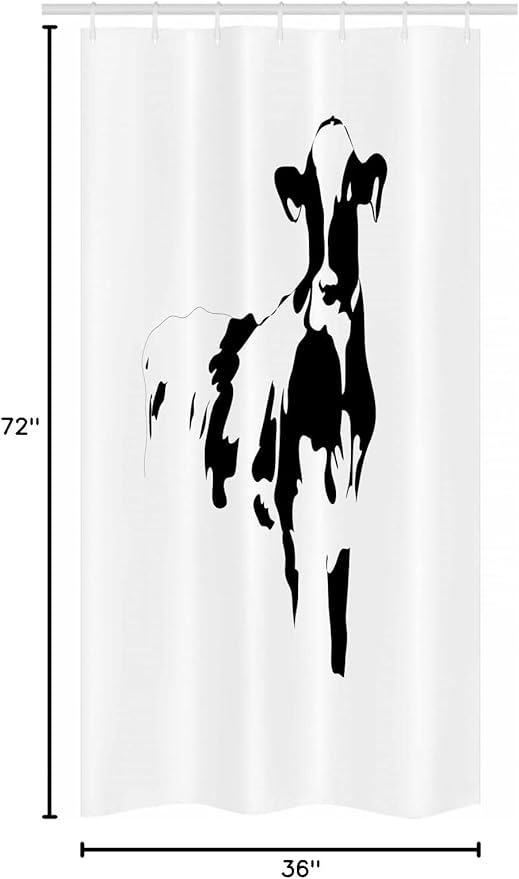Ambesonne Rustic Stall Shower Curtain, Silhouette Portrait of a Cow Meat Milk Farm Animals Agriculture Themed Illustration, Fabric Bathroom Decor Set with Hooks, 36" W x 72" L, Black White