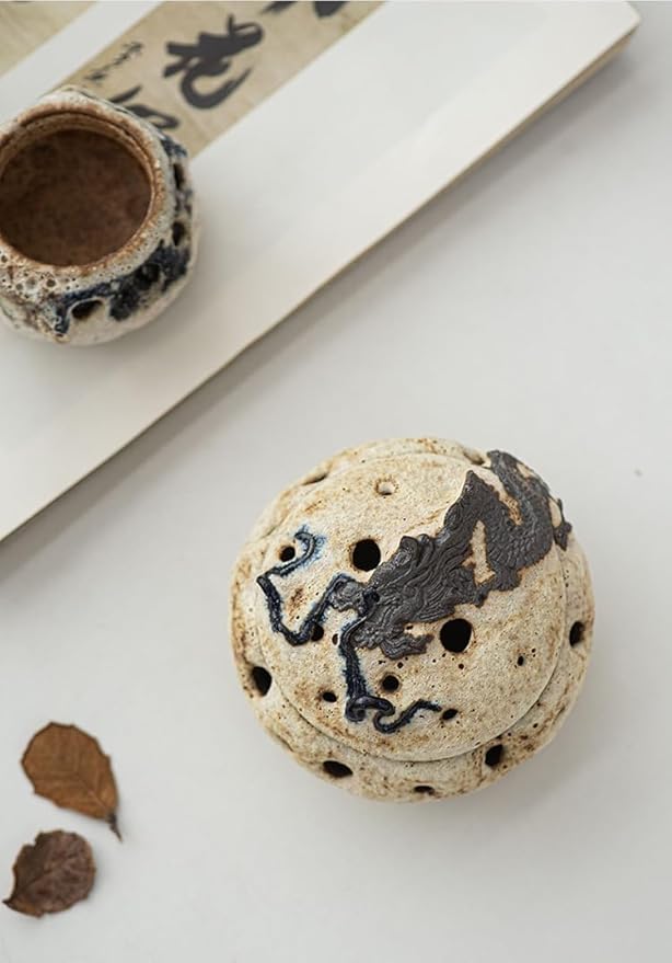 Wabi-Sabi Ceramic Incense Burner - Handmade Old Rock Clay Bowl for Coils, Cones & Agarwood - Zen Meditation Decor