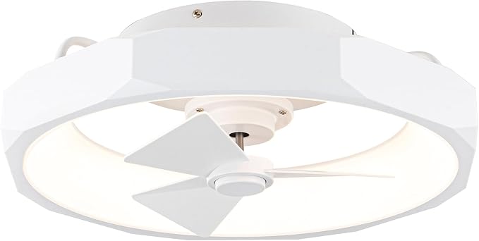 Low Profile White Ceiling Fans with Lights and Remote - 20" Flush Mount Ceiling Fan Bedroom, 3000-6000K Dimmable Fandelier LED Fan Light, 6 Wind Speeds, Modern Ventilador de Techo