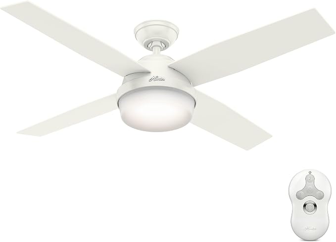 Hunter Dempsey, Outdoor or Indoor, Ceiling Fan, 52 inch, Fresh White | with LED Light and Remote Control, Standard Mount, 4 Blades, For Living Room, Patio, Porch, Garage, 59252
