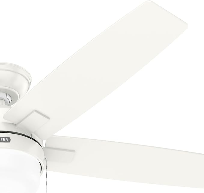 Hunter 52 inch Indoor Ceiling Fan with LED Light - White Ceiling Fan with Pull Chain, for Bedroom or Living Room, Standard Mount, No Remote, 5 Blades, Includes Bulbs - Anisten 52487, Fresh White | Standard Mount, Pull Chain, 5 Blades, For Bedroom, Livi...