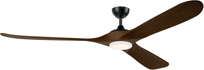 Kichler Mylo 80 in Ceiling Fan with Light, Modern 6-Speed Remote Control Damp Rated Indoor Outdoor Fan with Satin Etched Cased Opal Glass in Satin Black and Aged Walnut Wood Blades, 310580SBK