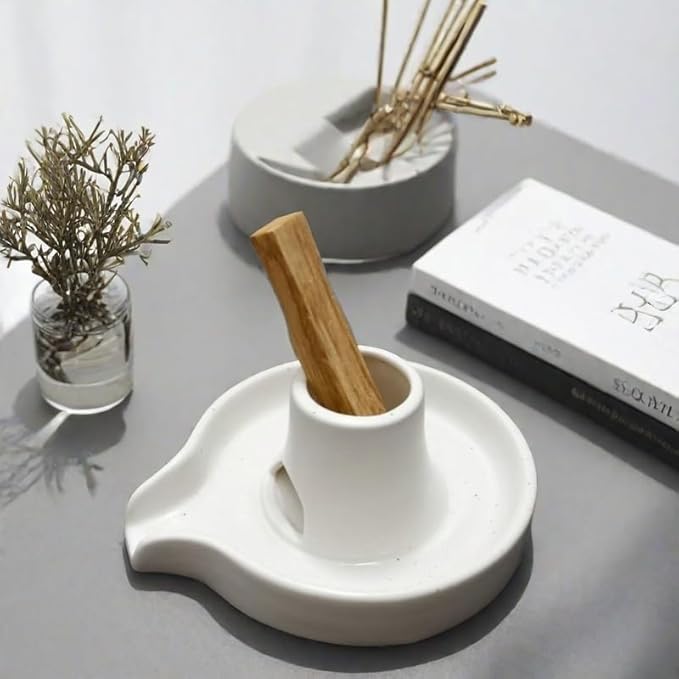 Palo Santo Holder Incense Holder Three-in-one Function Multipurpose Meditation Accessory for White Sage Palo Santo Stick White