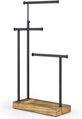 SRIWATANA Carbonized Black Jewelry Organizer Stand, Tall Necklace Holder | 3-Tier 360° Rotating Tall Jewelry Tree with Adjustable Height for Necklaces, Earrings, Bracelets, and Ring Tray