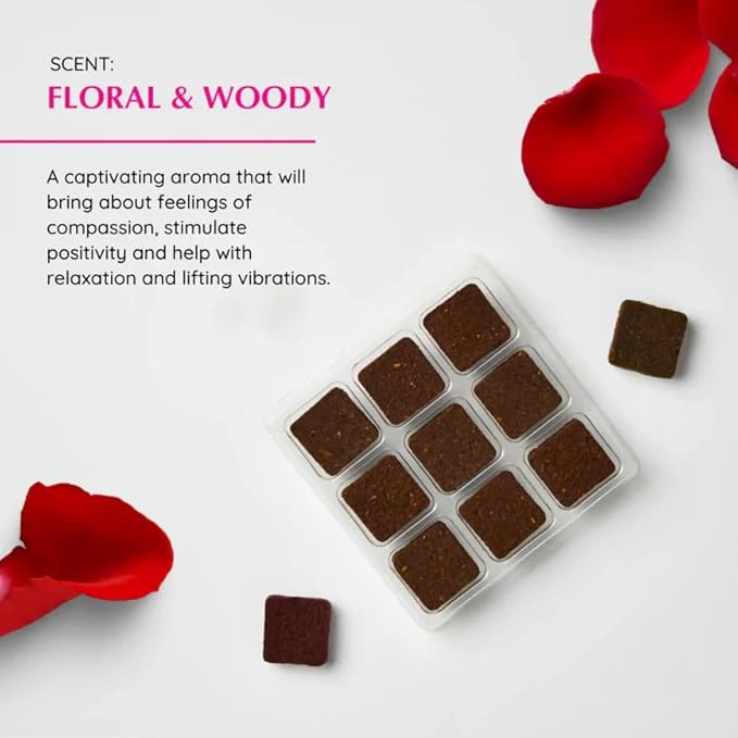 Pink Rose Incense Bricks (2 x 9 Bricks) & Oriental Burner by Aromafume | Ideal for Romance, Sensuality, Good Vibrations | Natural, Low Smoke, Non-Toxic Incense Bricks