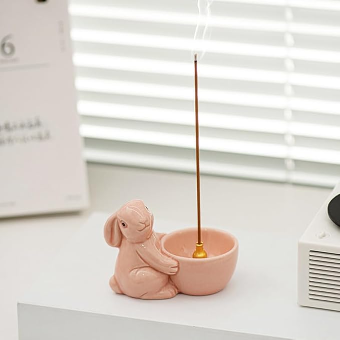 ARFUKA Incense Holder Ceramic Incense Stick Holder Incense Burner Rabbit Design Insence Holder with Ash Catcher for Meditation Yoga Spa Room Décor Pack of 3