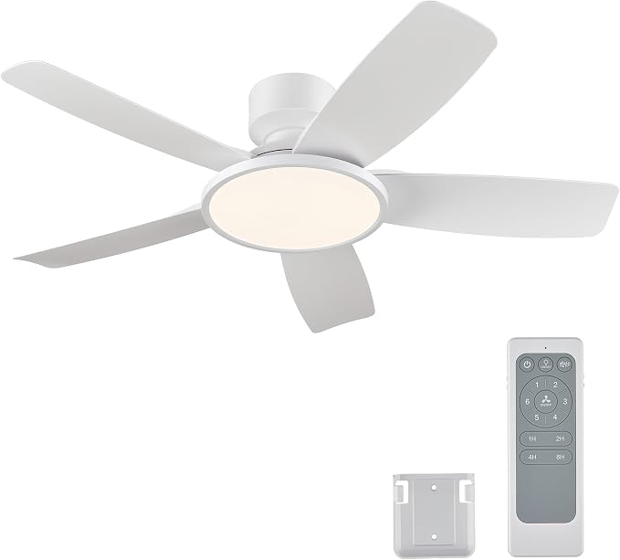 VONLUCE 42 Inch Ceiling Fan with Lights, Quick Install Ceiling Fan and Remote, 6-Speeds Noiseless Reversible DC Motor, 3CCT, Modern Ceiling Fan for Bedroom Living Room Kitchen, White