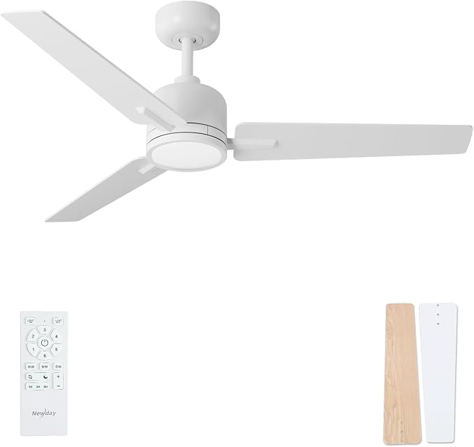 52 inch Ceiling Fans with Lights and Remote, Dimmable 3 Color temperatures LED, Reversible with Quiet DC Motor, 3 Blade High CFM Indoor Outdoor Modern Ceiling Fan for Bedroom Living Room (White)
