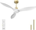 Ensenior Ceiling Fan with Light White and Gold, 52 Inch Ceiling Fans with Lights and Remote, 3 ABS Blades, Quiet Reversible DC Motor, 6-Speed, Dimmable 3CCT LED with Memory, Modern Fan for Living Room