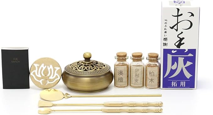 Incense Burner Kit, Charcoal Incense Burner & Incense Powder Burner for DIY Incense Making Kit, Home Fragrance Holder for Aromatherapy, Meditation, Yoga(Golden Lotus Cover)