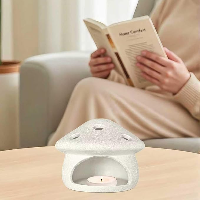 Mushroom Palo Santo Holder Chimney Burner, Ceramic Smudge Bowl for Sage Cones Incense Sticks, Cute Aromatherapy Yoga Meditation Home Decor (White)