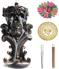 Comeon Backflow Incense Holder Burner Resin Skull Incense Burner Waterfall Incense Burner Home Decor + 20 Backflow Incense Cones + 30 Incense Sticks +1 Tweezer +1 Mat（Metallic Gold）