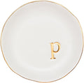 COLLECTIVE HOME Ceramic Jewelry Tray, Trinket Dish, Gifts for Women (P) | Mother's Day, Birthday, Christmas, Engagement Gifts, Vanity, Nightstand Decor, Embossed Gold Monogram Ring Dish with Gift Box