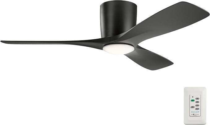 Kichler Volos 48” Indoor Ceiling Fan with LED Light and Wall Control in Satin Black, Contemporary Ceiling Fan with Light, 300032SBK