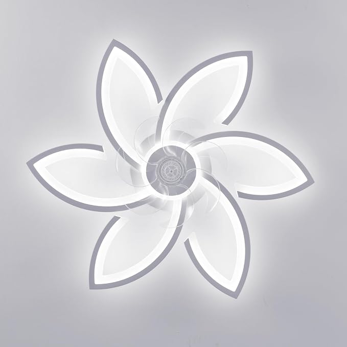 Dalouguan Ceiling Fan with Lights Remote Control, 30" White Flower 6 Speeds 3 Light Color Low Profile Flush Mount Ceiling Fan for Kitchen Bedroom